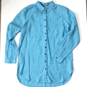 Boden Blue Linen button down Size 6L 6 Long